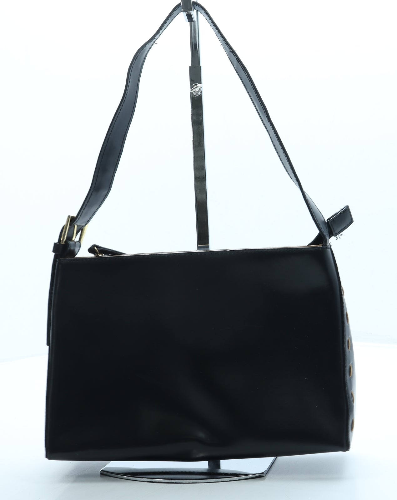 Preworn Womens Black Leather Shoulder Bag Size Small