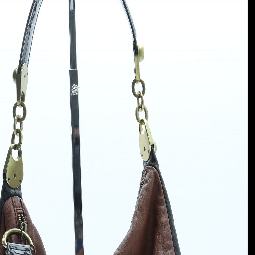 Jaeger Womens Brown Colorblock Leather Shoulder Bag Size Small