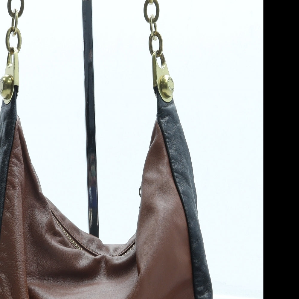 Jaeger Womens Brown Colorblock Leather Shoulder Bag Size Small