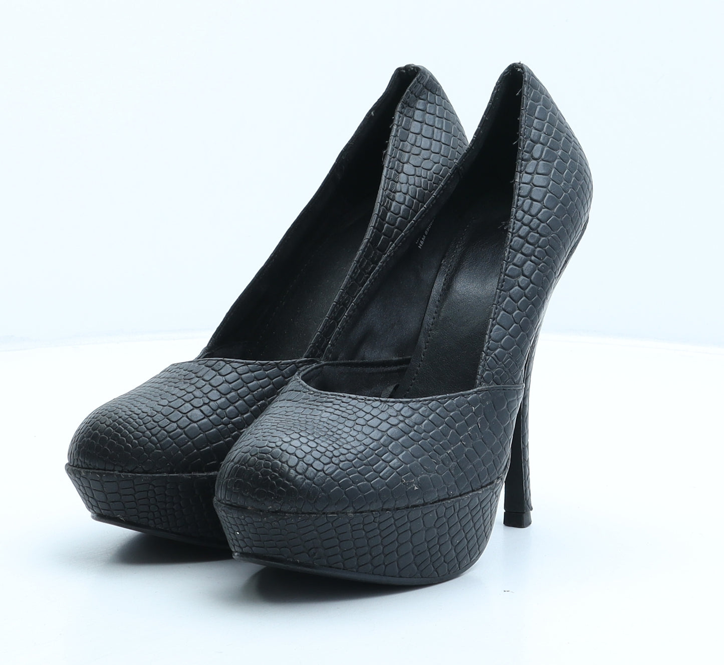 H&M Womens Black Synthetic Platform Heel UK 6 39 - Croc Texture
