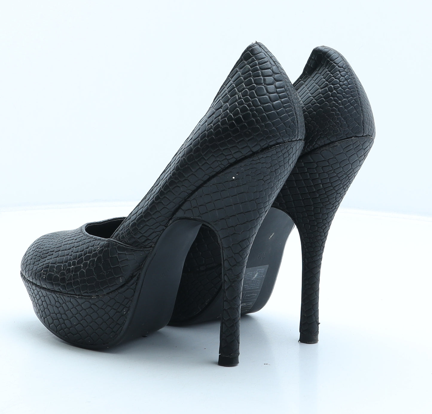H&M Womens Black Synthetic Platform Heel UK 6 39 - Croc Texture