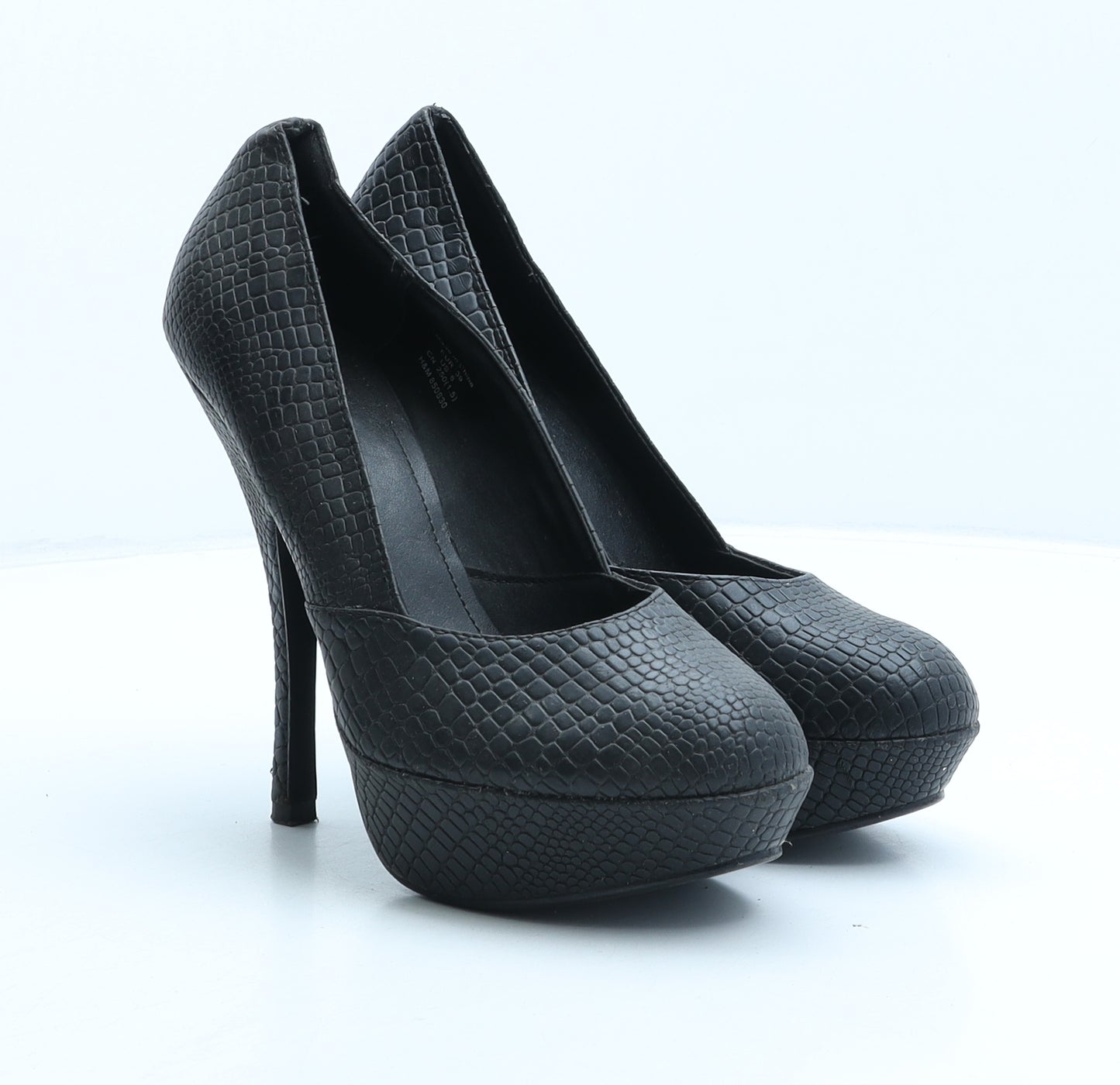 H&M Womens Black Synthetic Platform Heel UK 6 39 - Croc Texture