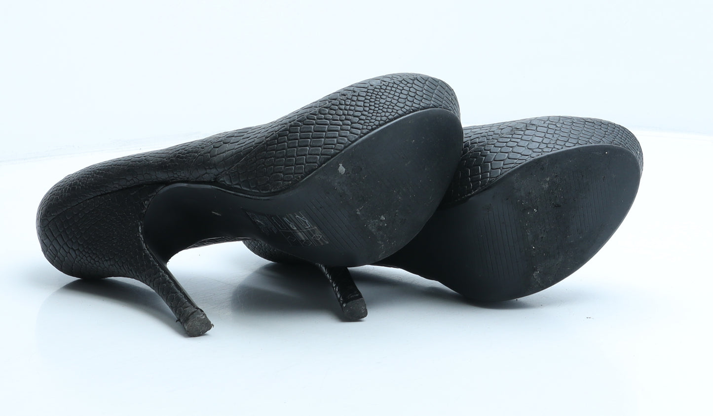 H&M Womens Black Synthetic Platform Heel UK 6 39 - Croc Texture
