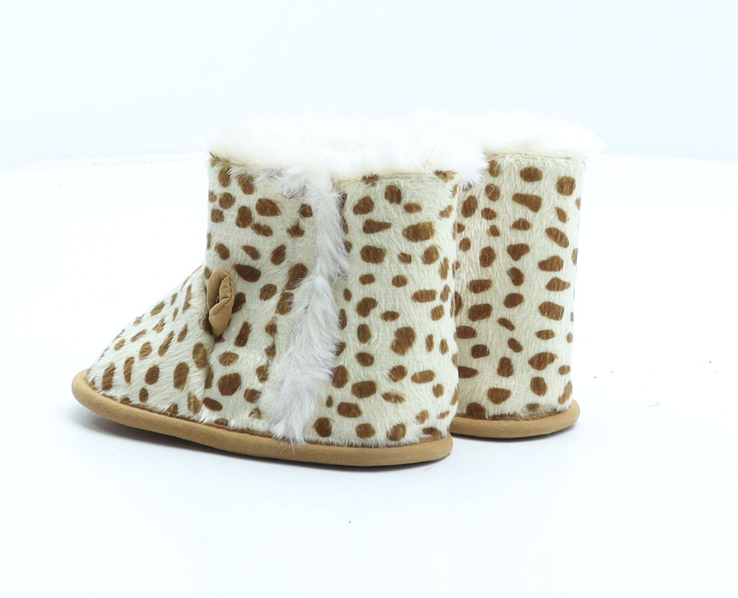 Preworn Girls Beige Animal Print Synthetic Shearling Style Boot UK 6-12 Months - giraffe print