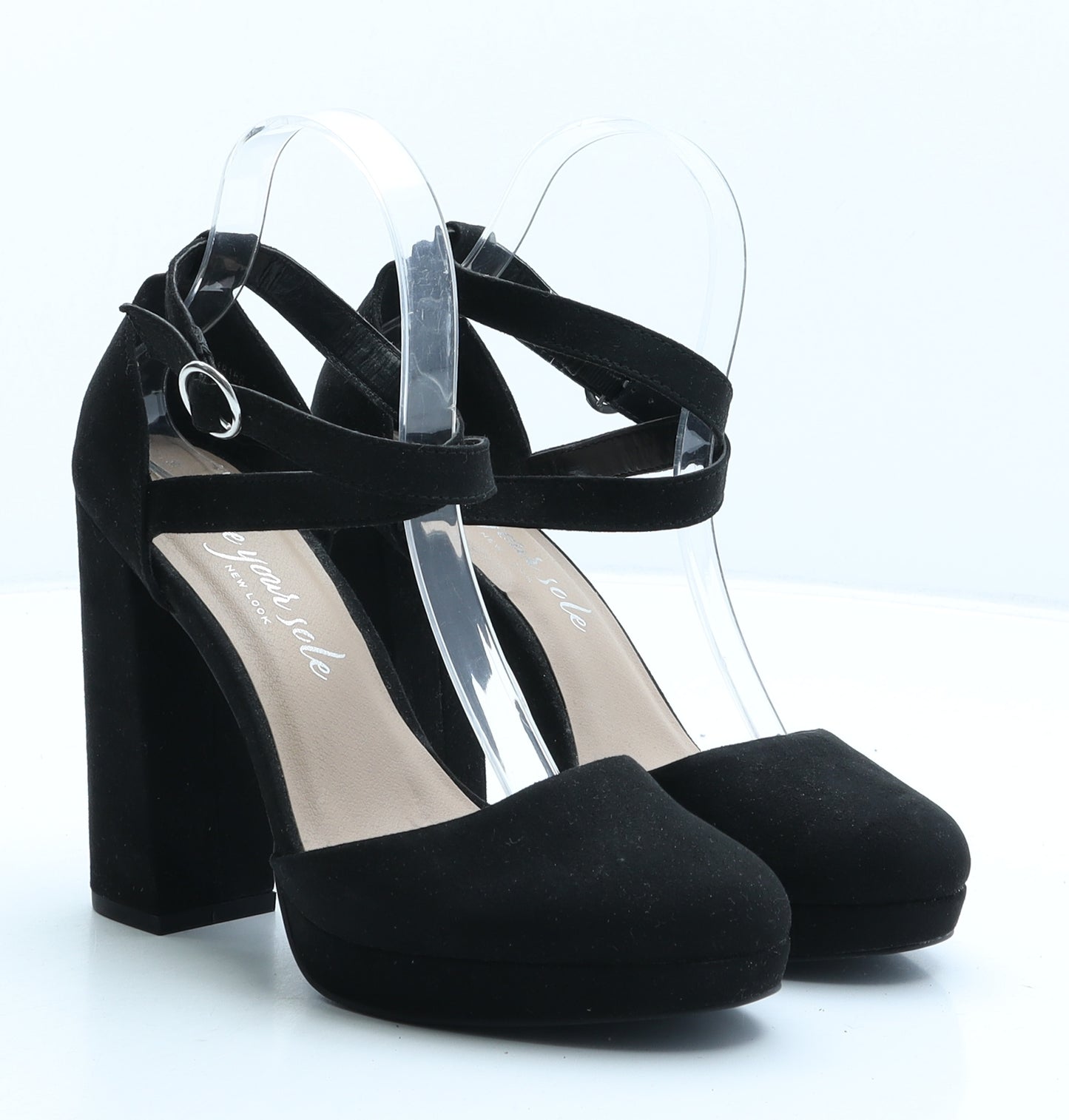 New Look Womens Black Suede Strappy Heel UK 6 39