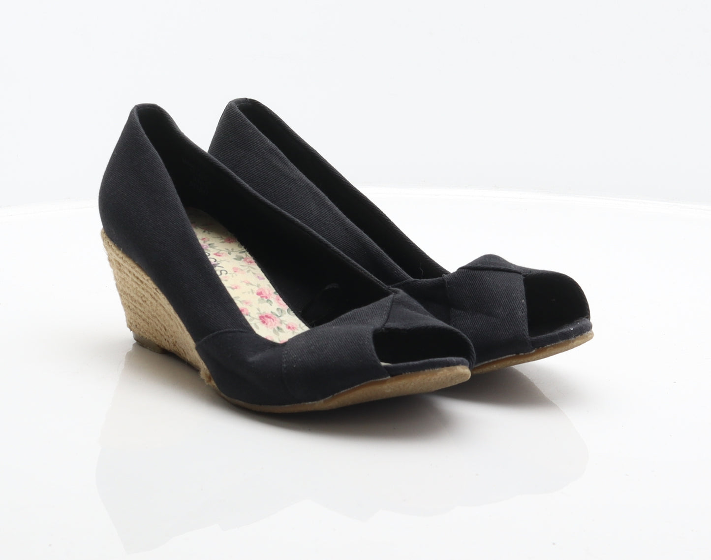 Peacocks Womens Black Fabric Espadrille Heel UK 7 40