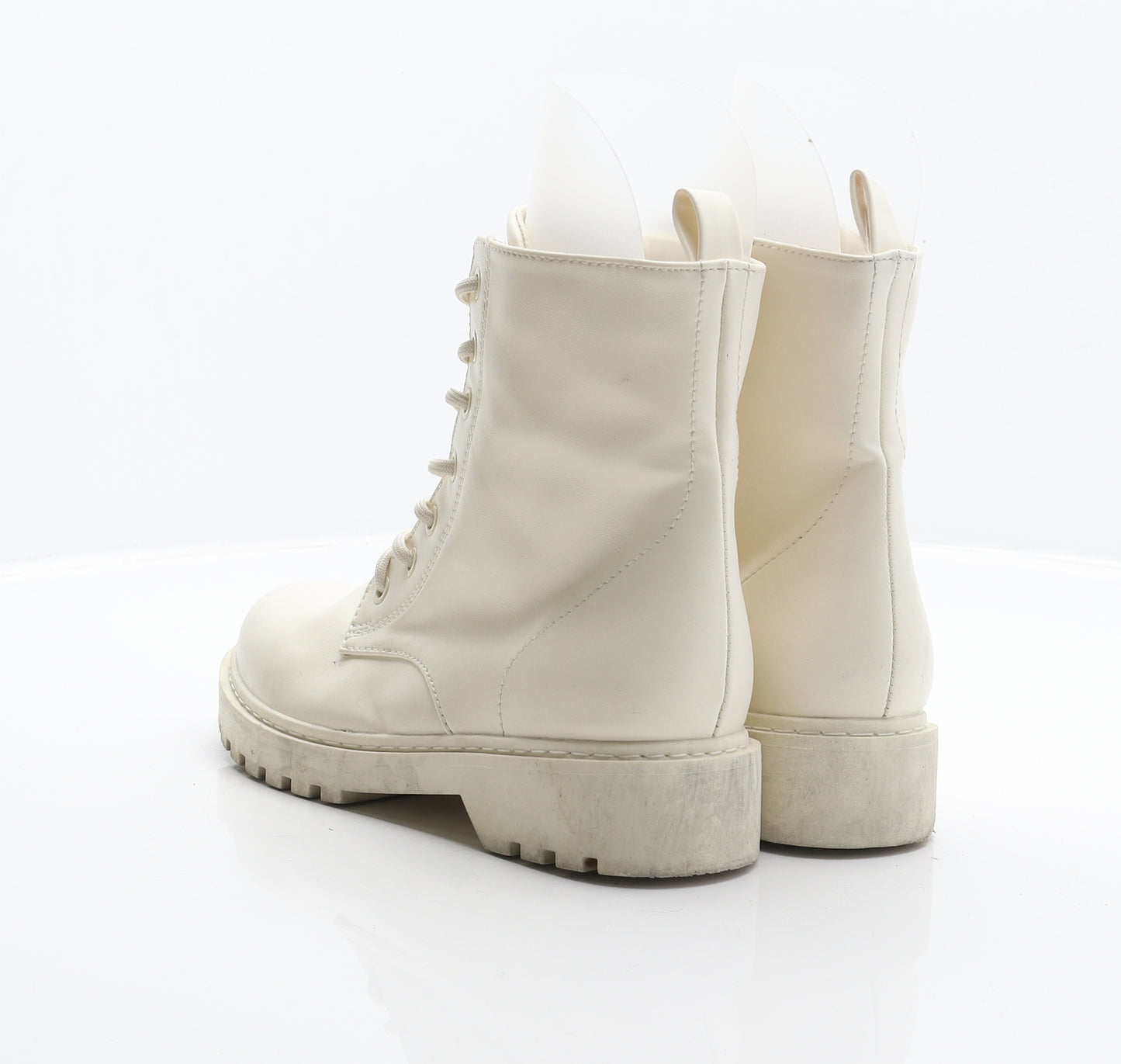 Divided Womens Ivory Synthetic Combat Boot UK 4 37