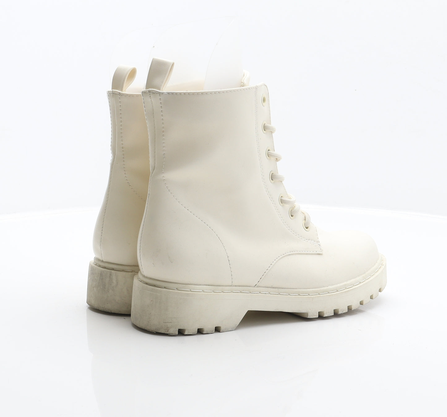 Divided Womens Ivory Synthetic Combat Boot UK 4 37