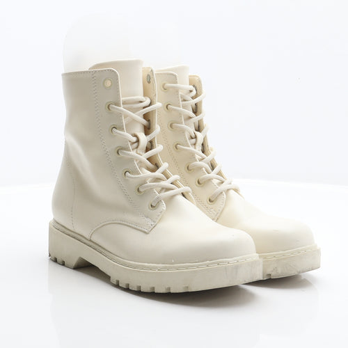 Divided Womens Ivory Synthetic Combat Boot UK 4 37