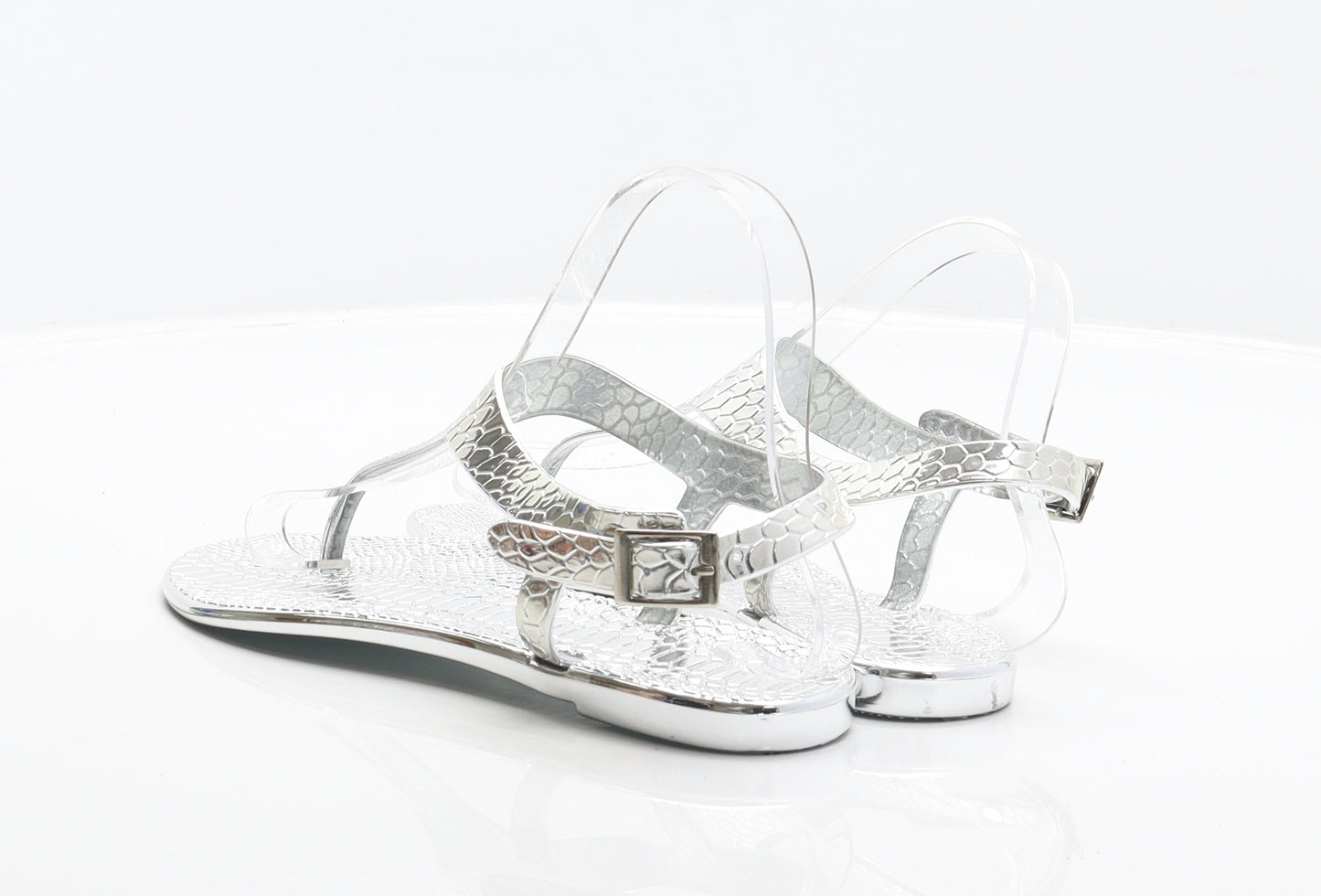 Preworn Womens Silver Animal Print Synthetic Thong Sandal UK 5 38 - Snake Print