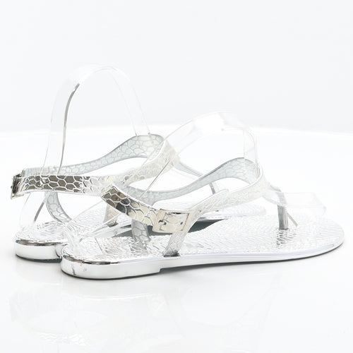 Preworn Womens Silver Animal Print Synthetic Thong Sandal UK 5 38 - Snake Print