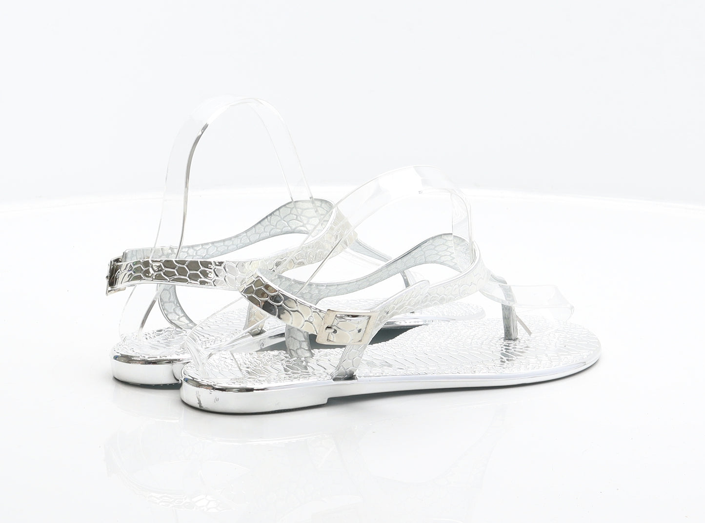 Preworn Womens Silver Animal Print Synthetic Thong Sandal UK 5 38 - Snake Print