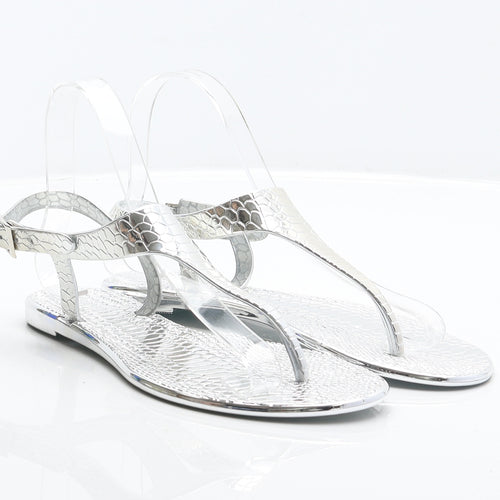 Preworn Womens Silver Animal Print Synthetic Thong Sandal UK 5 38 - Snake Print
