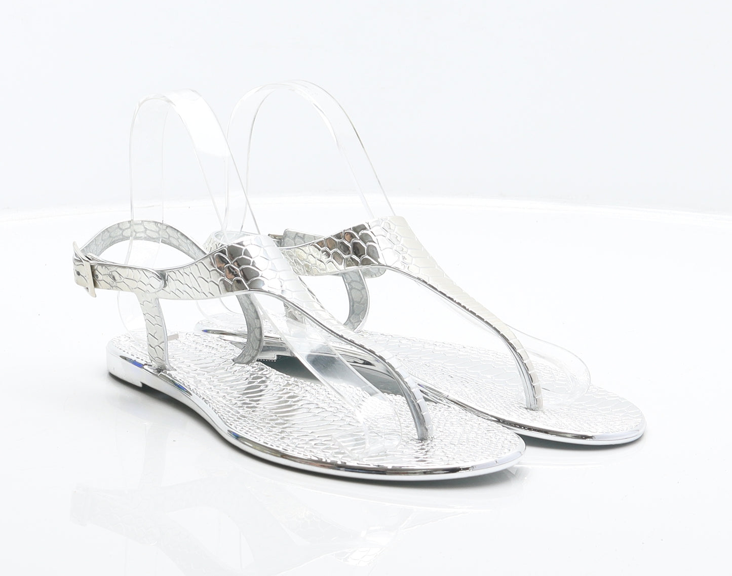 Preworn Womens Silver Animal Print Synthetic Thong Sandal UK 5 38 - Snake Print