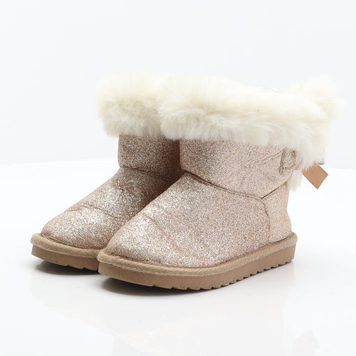 Preworn Girls Gold Synthetic Shearling Style Boot UK 10 28