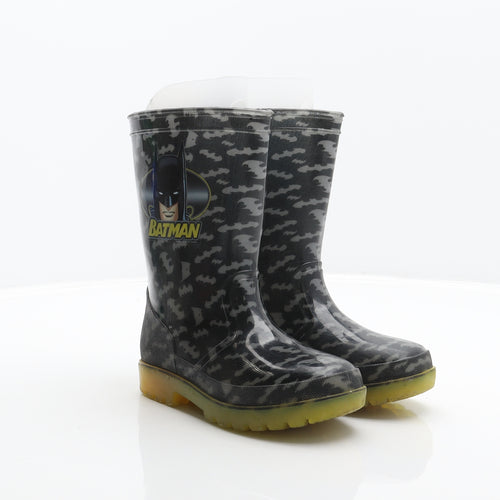 Batman Boys Black Geometric Synthetic Wellies Boot UK 10 - Batman Pattern print, Batman