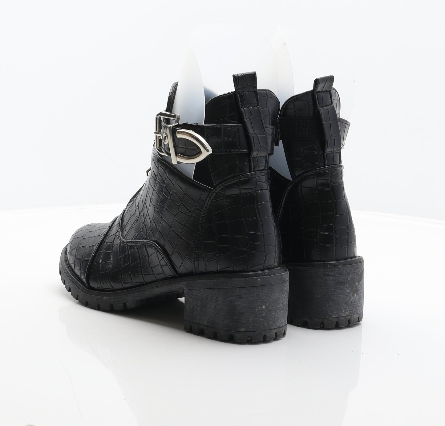 Preworn Womens Black Synthetic Biker Boot UK 5 38 - Croc Texture