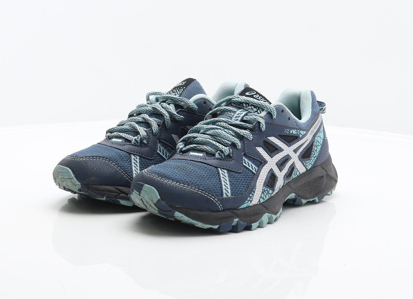 ASICS Womens Blue Geometric Synthetic Trainer UK 5 38