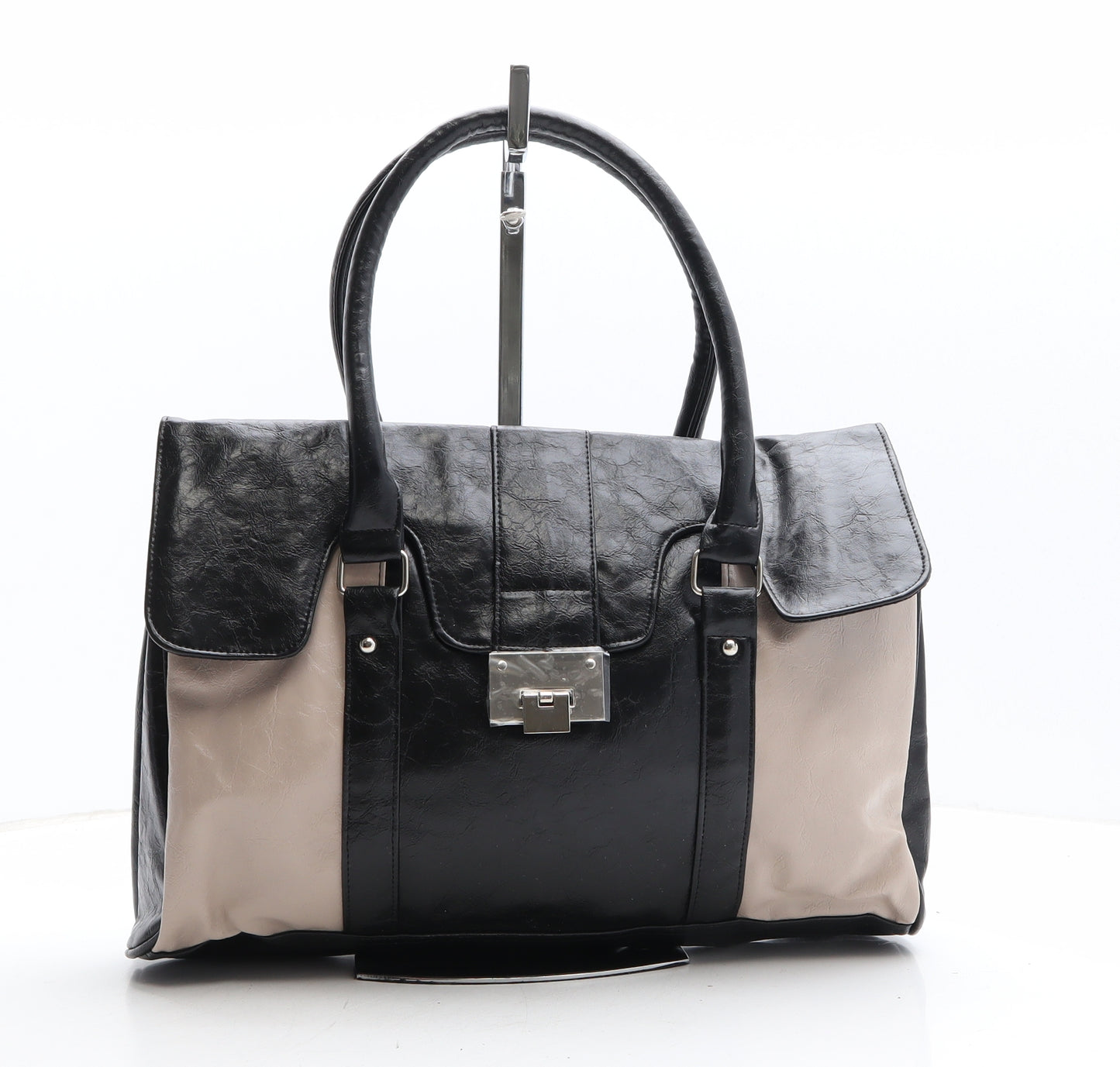 Preworn Womens Black Colorblock Polyethylene Top Handle Bag Size Medium