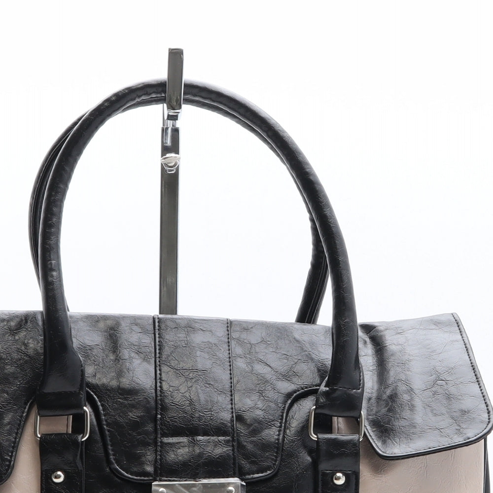 Preworn Womens Black Colorblock Polyethylene Top Handle Bag Size Medium