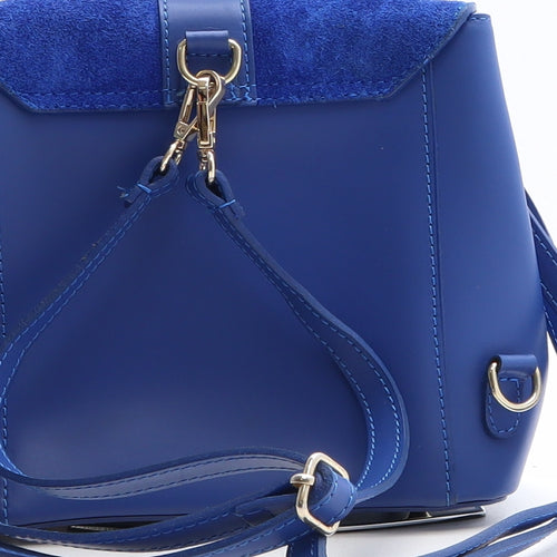 Vera Pelle Womens Blue Leather Backpack Size Small