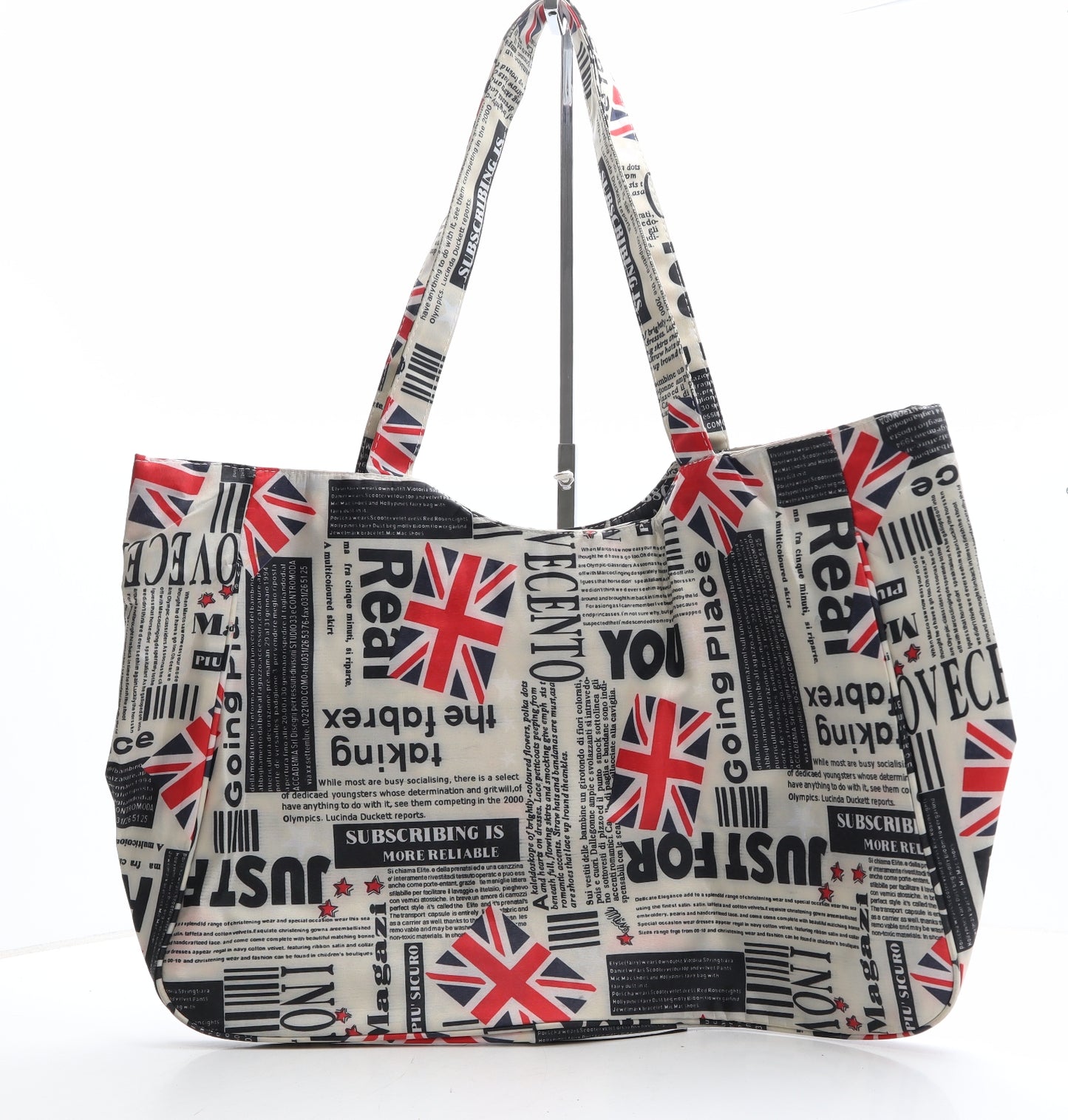 Preworn Womens Multicoloured Newsprint Polyester Shoulder Bag Size Extra Large - England flag