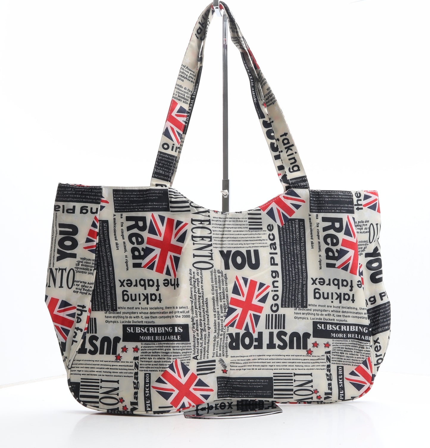 Preworn Womens Multicoloured Newsprint Polyester Shoulder Bag Size Extra Large - England flag