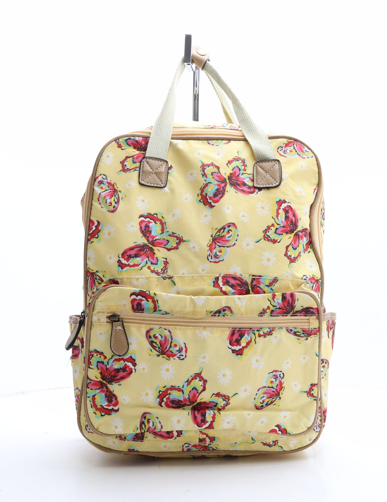 Preworn Womens Yellow Geometric Nylon Backpack Size Extra Large - Butterflies