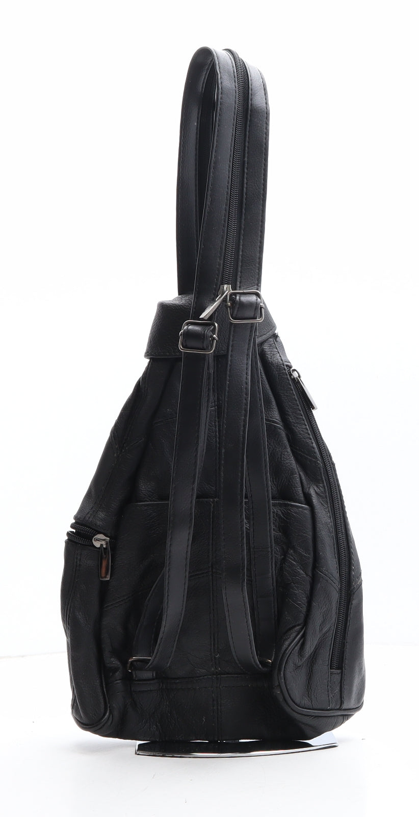 Lorenz Womens Black Newsprint Leather Backpack Size Medium