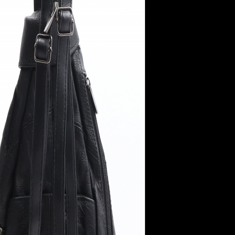 Lorenz Womens Black Newsprint Leather Backpack Size Medium