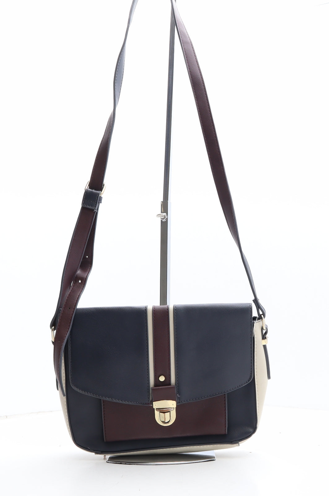 Preworn Womens Blue Colorblock Polyethylene Saddle Bag Size Small