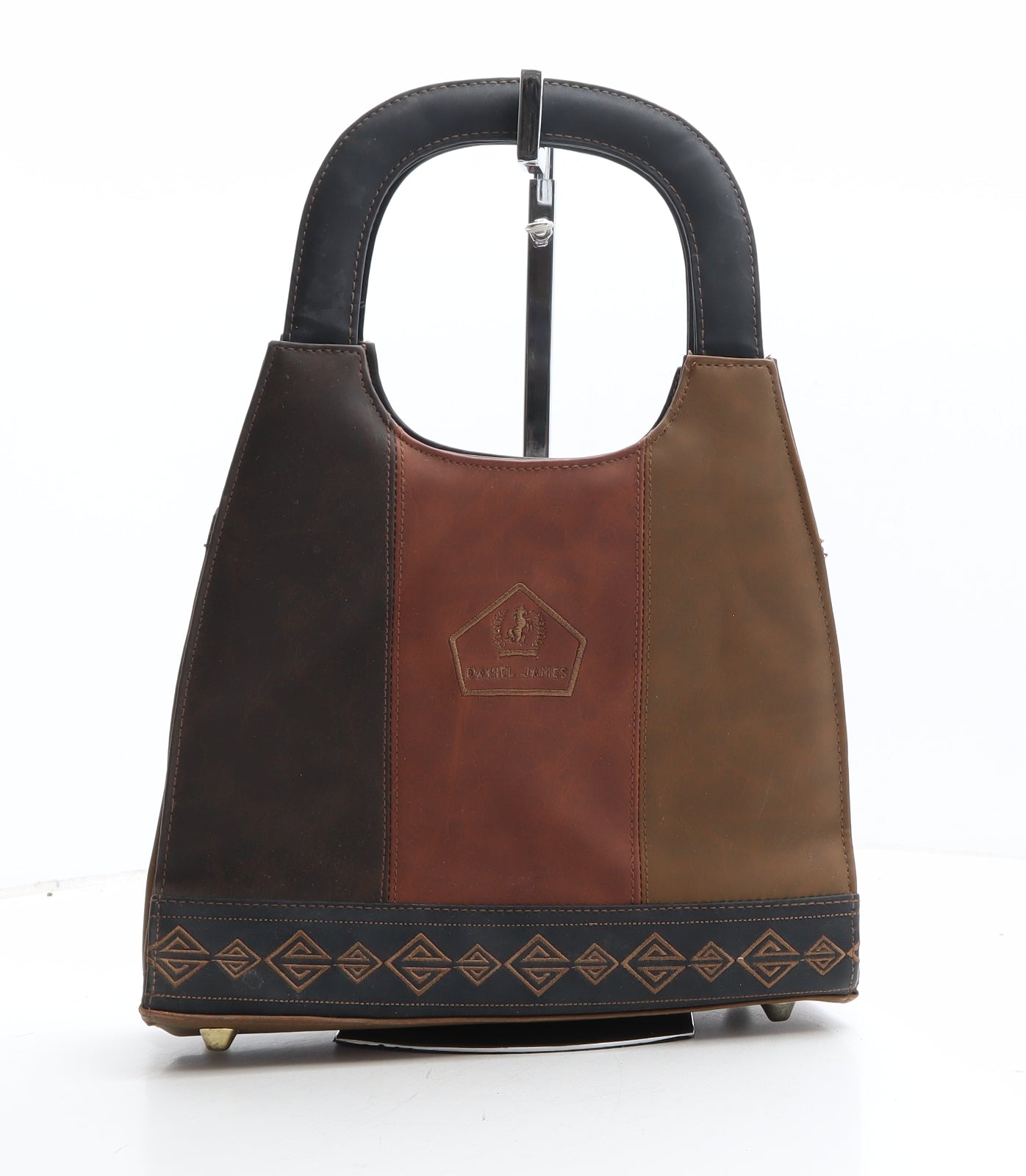 Daniel James Womens Brown Colorblock Polyethylene Hobo Bag Size Medium