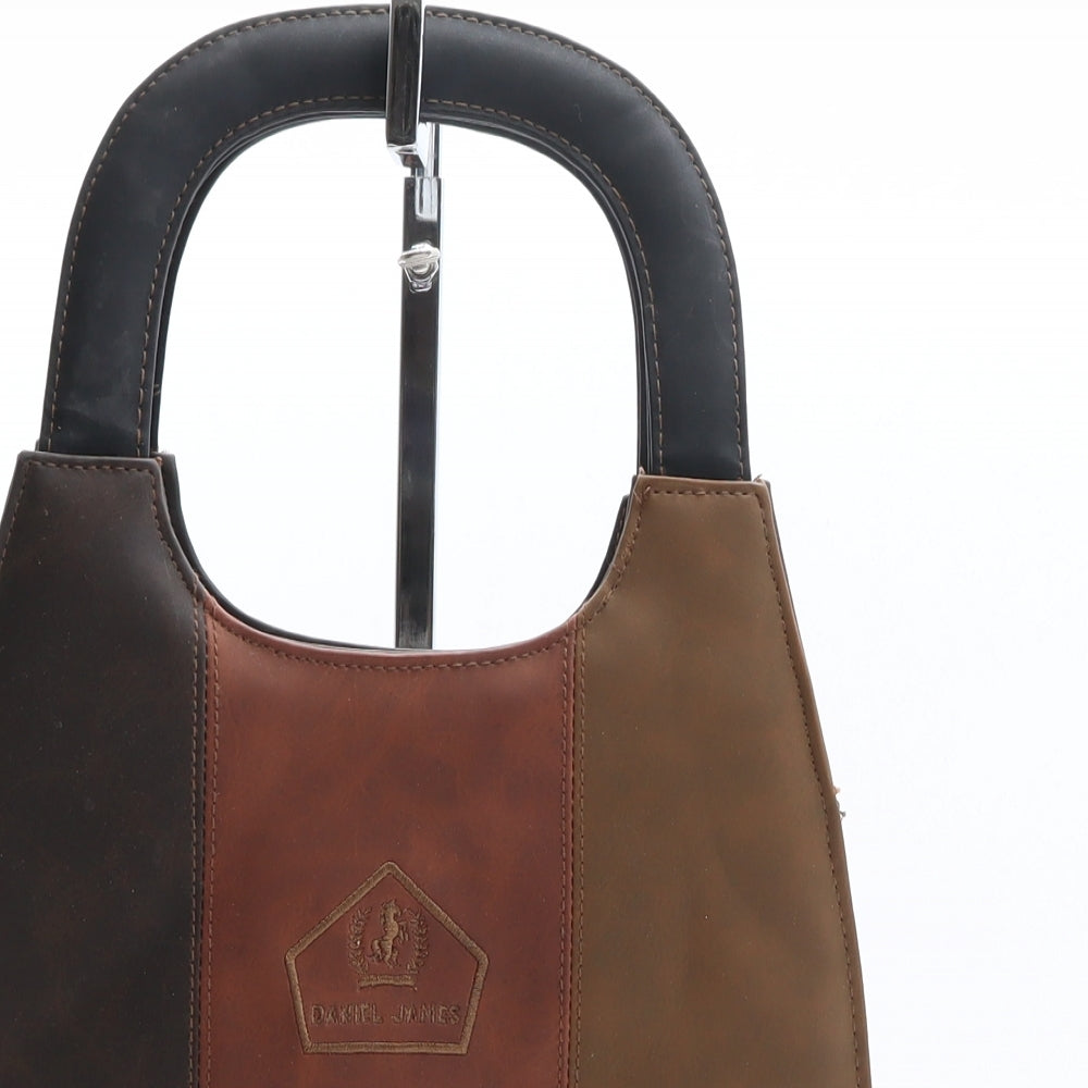 Daniel James Womens Brown Colorblock Polyethylene Hobo Bag Size Medium