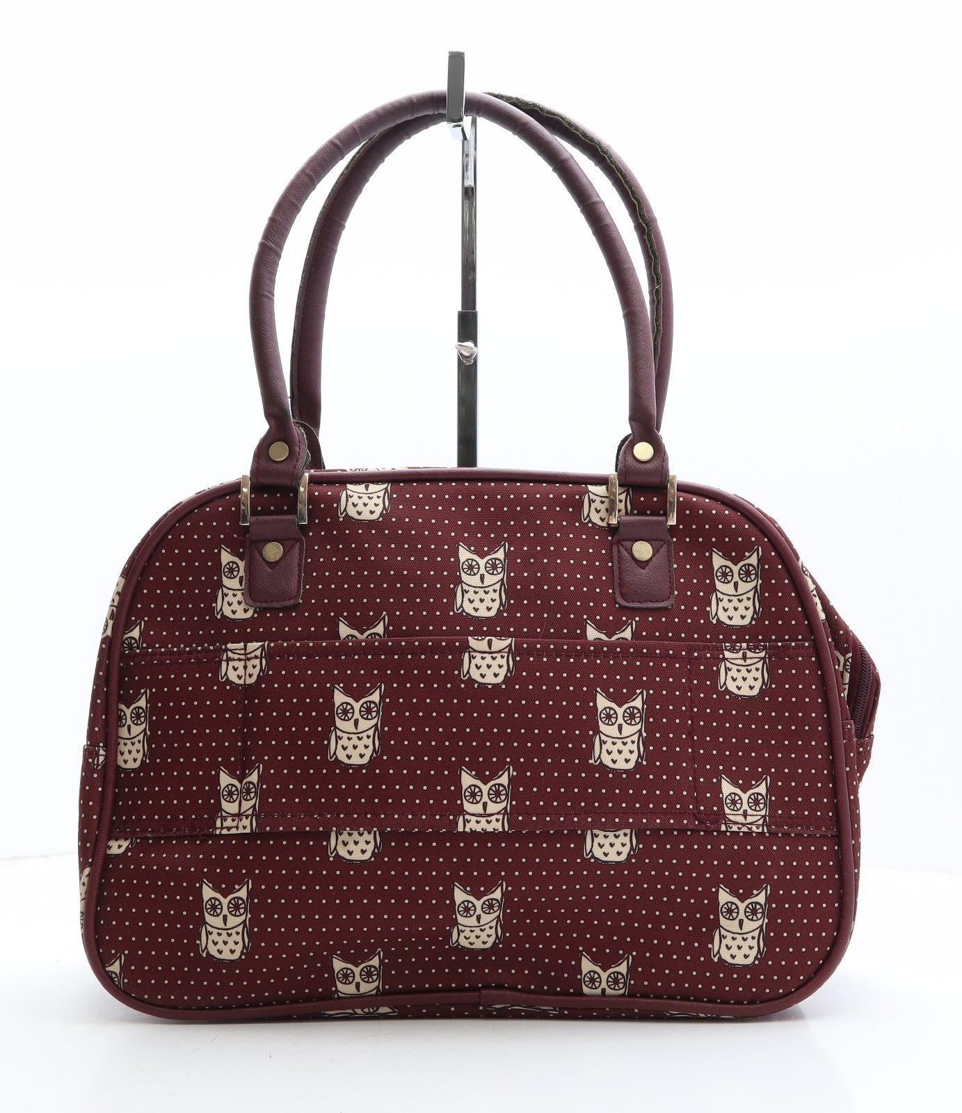 New Look Womens Red Polka Dot Polyester Duffle Size Large - Owls travel bag