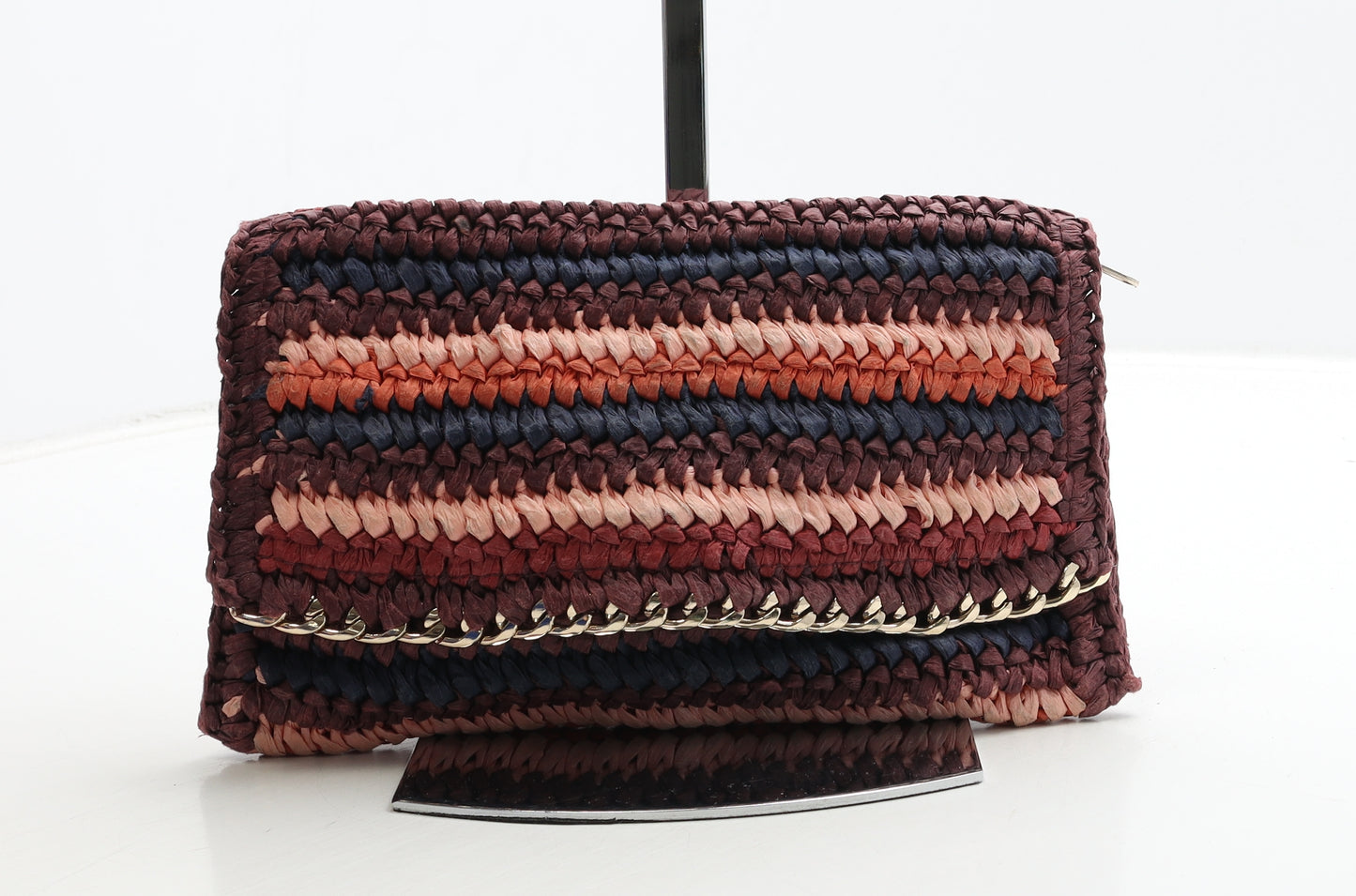 H&M Womens Multicoloured Straw Clutch Size Small - Gold Detail