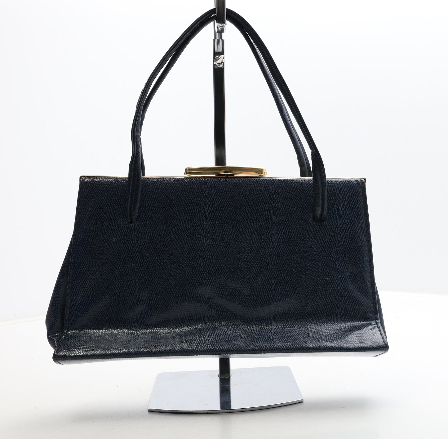 Preworn Womens Navy Polyurethane Top Handle Bag Size Small