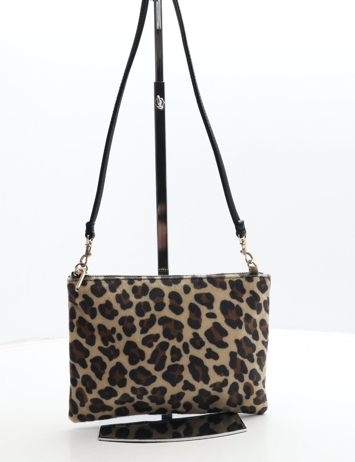H&M Womens Black Animal Print Polyester Crossbody Size Small - Leopard Print
