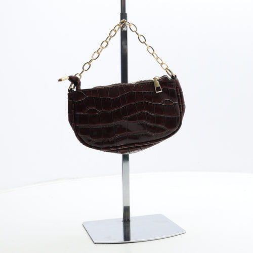 Preworn Womens Brown Polyurethane Top Handle Bag Size Small - Croc Texture