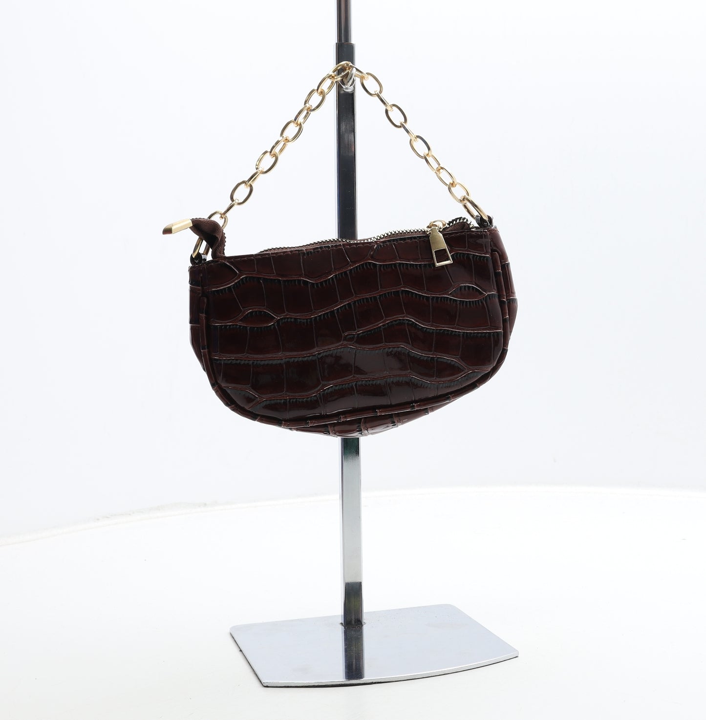 Preworn Womens Brown Polyurethane Top Handle Bag Size Small - Croc Texture