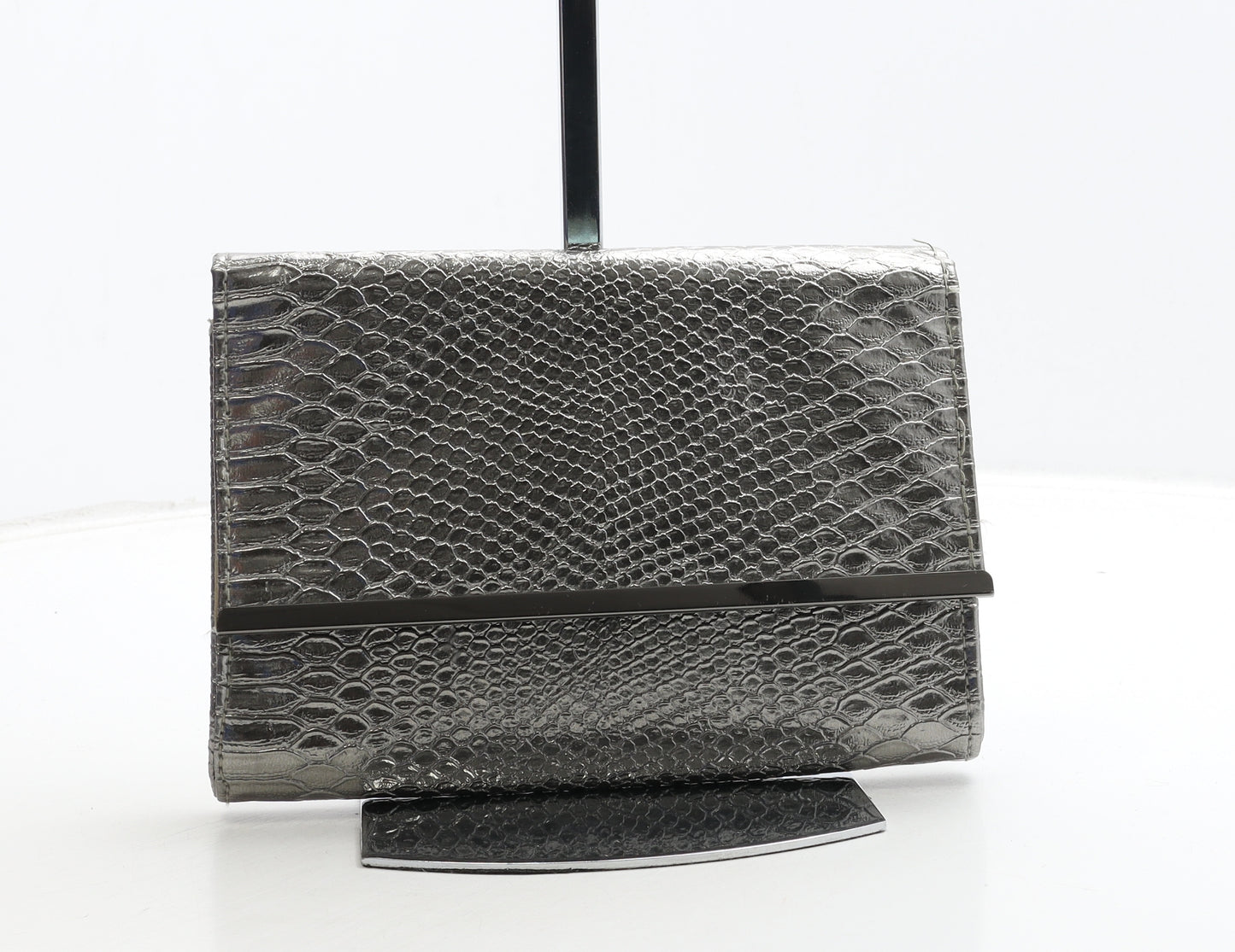 New Look Womens Silver Polyurethane Clutch Size Small - Croc Texture