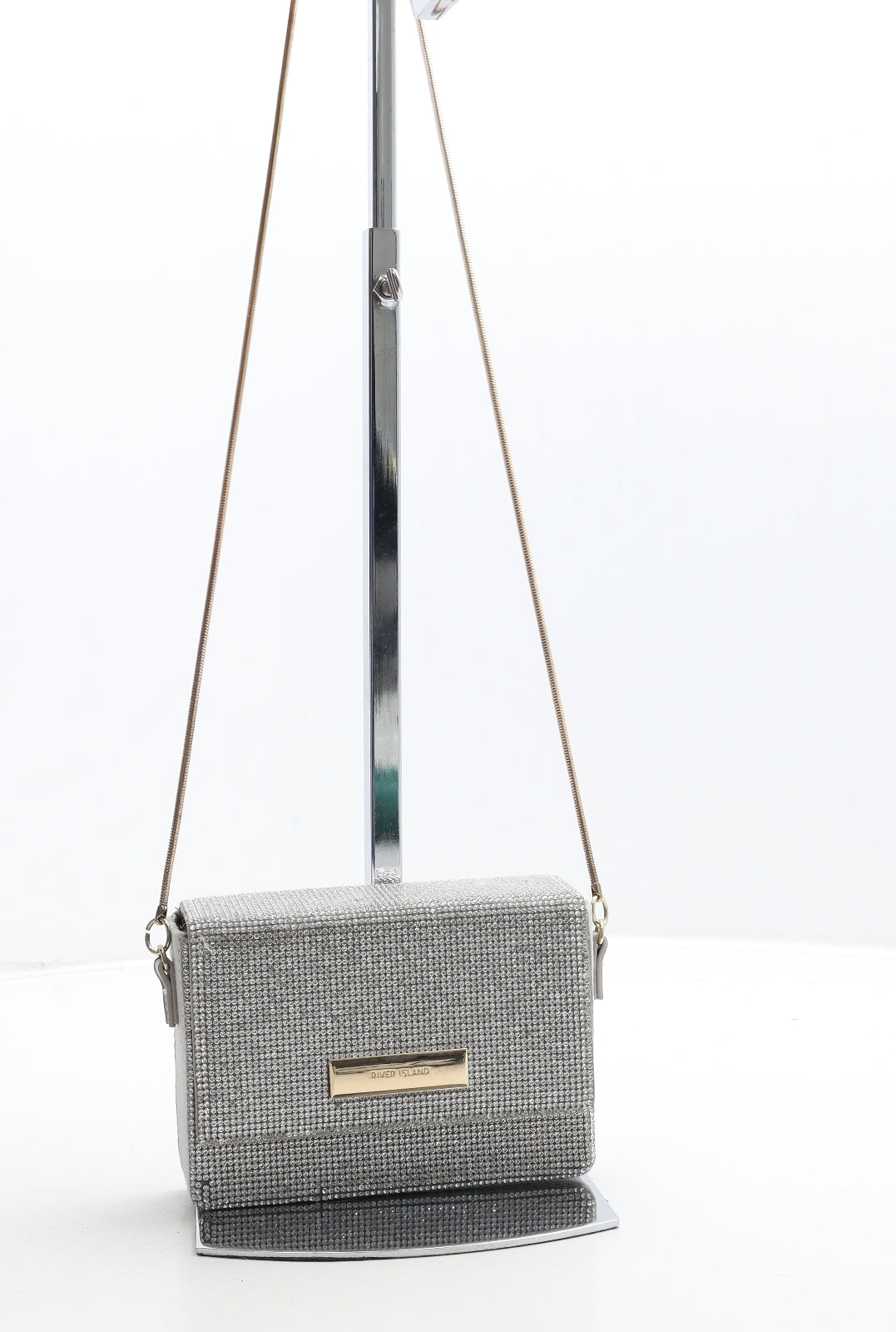 River Island Womens Silver Polyester Crossbody Size Small