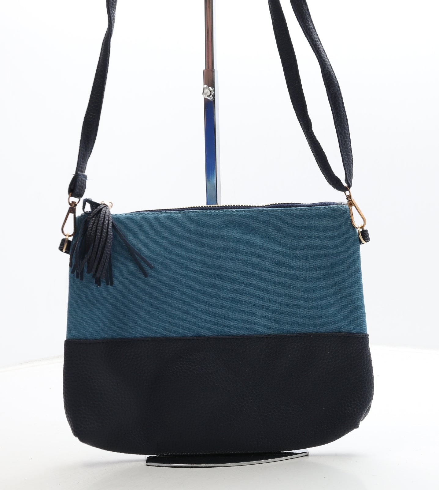 Preworn Womens Blue Colorblock Cotton Crossbody Size Medium