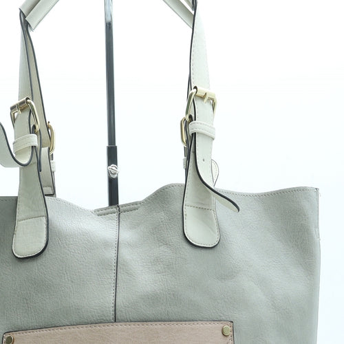 Oasis Womens Grey Colorblock Leather Top Handle Bag Size Large