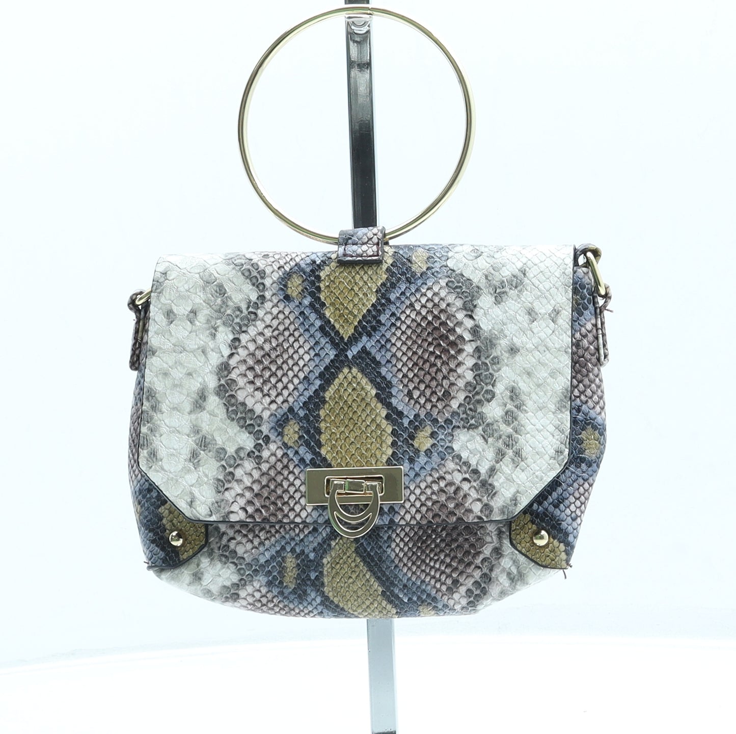 Primark Womens Multicoloured Animal Print Leather Top Handle Bag Size Small - Snake Pattern