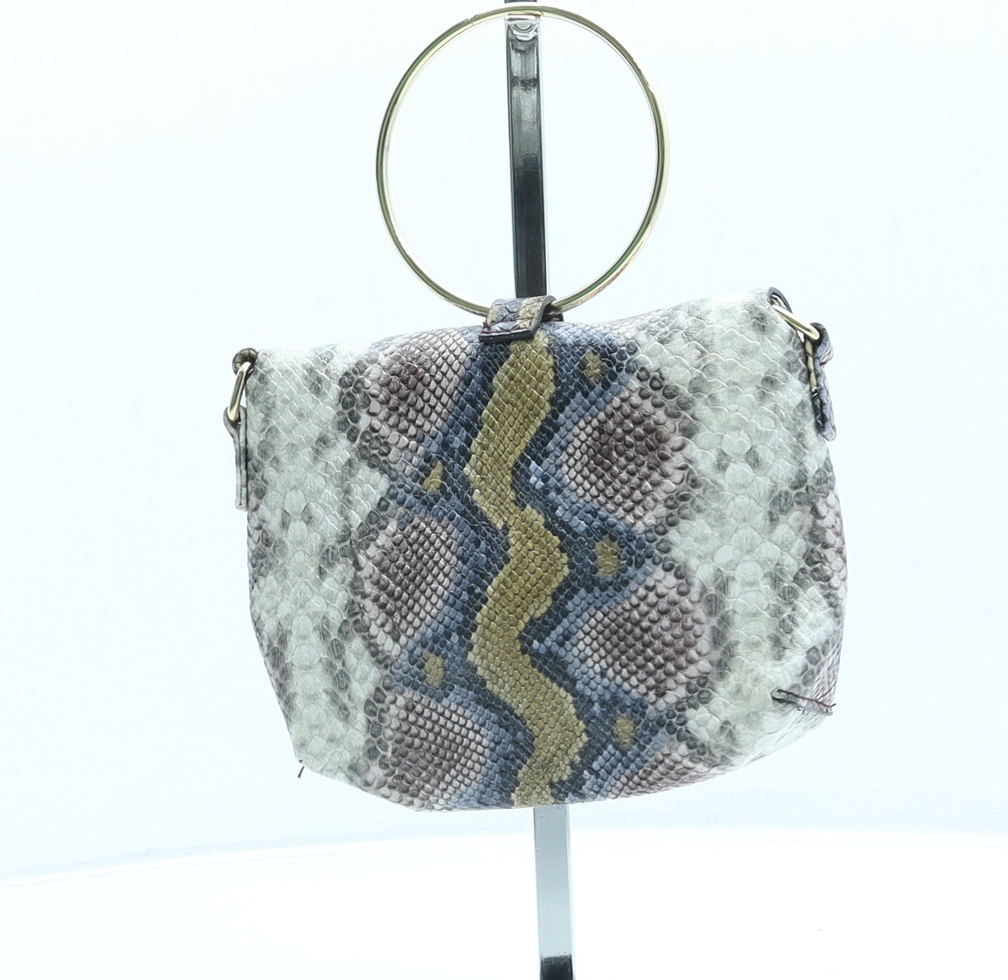 Primark Womens Multicoloured Animal Print Leather Top Handle Bag Size Small - Snake Pattern