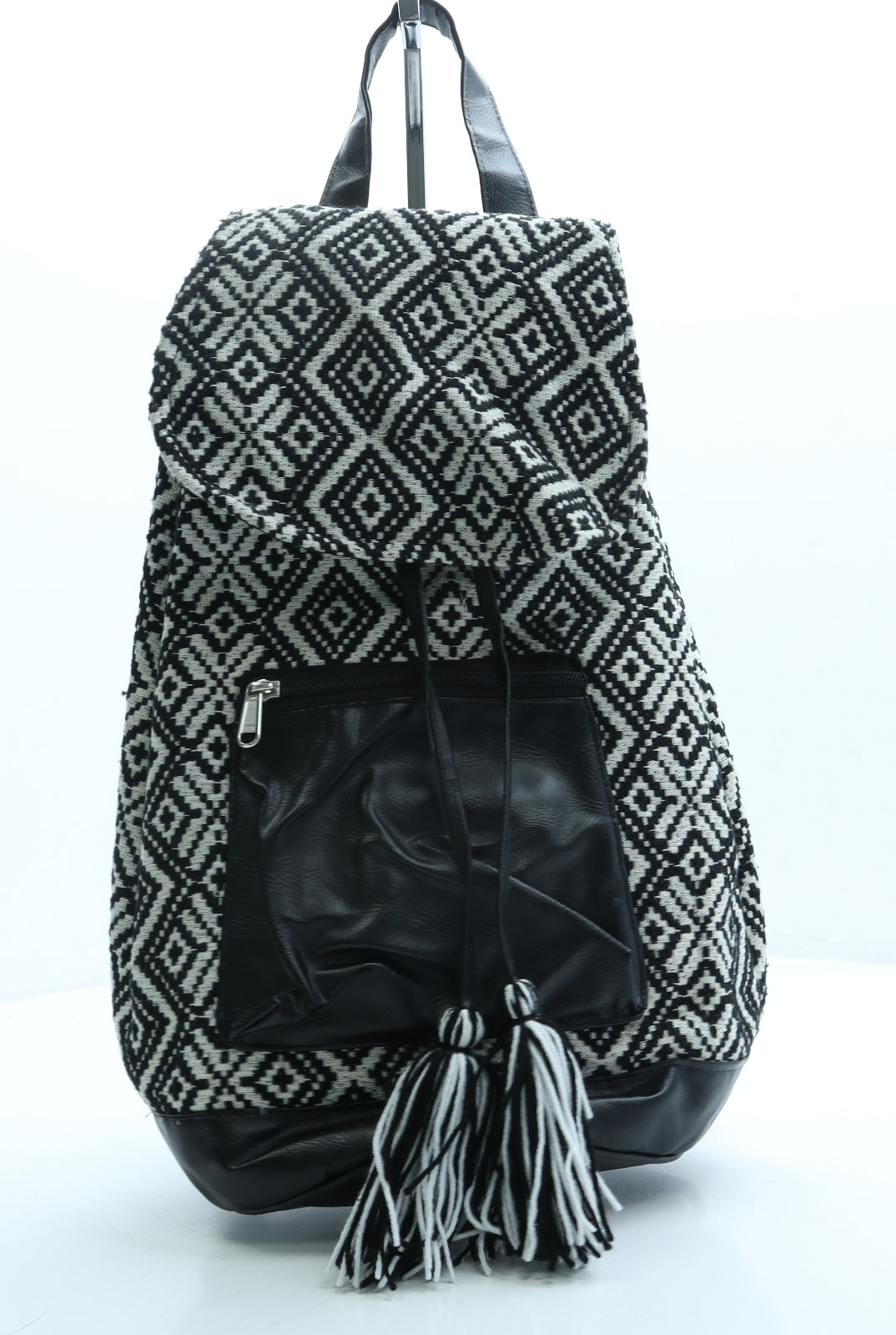Preworn Womens Black Geometric Polyester Backpack Size Large