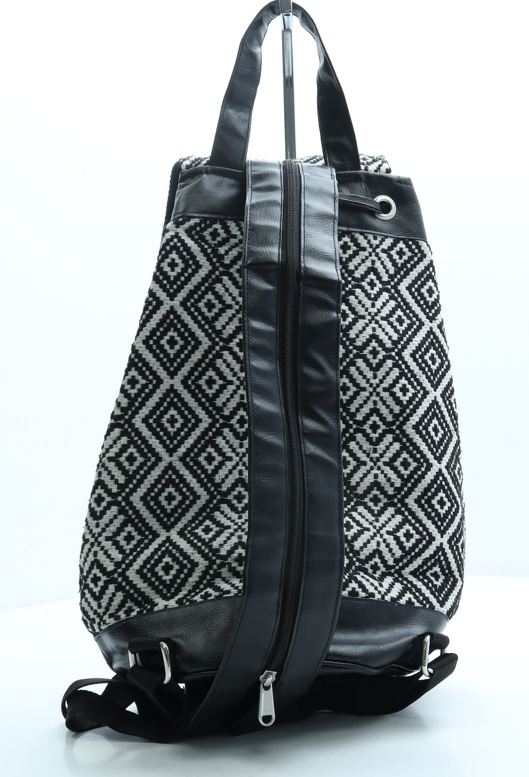 Preworn Womens Black Geometric Polyester Backpack Size Large