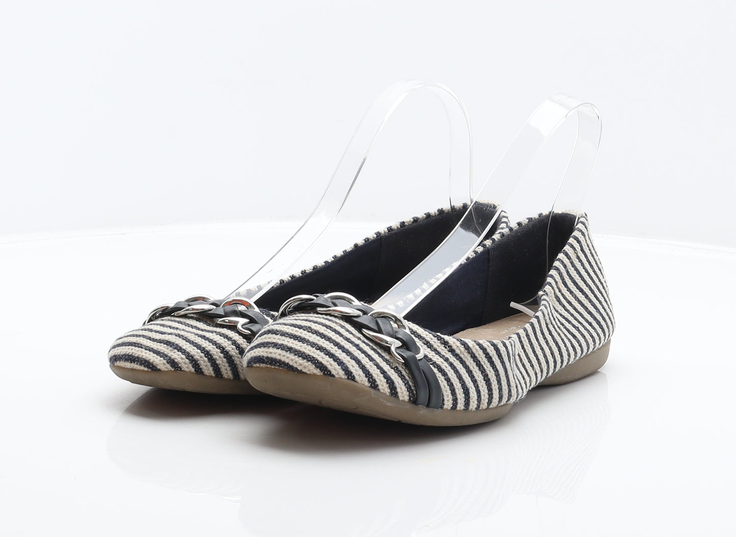 NEXT Womens Ivory Striped Fabric Ballet Flat UK 6 39 - Chain detail