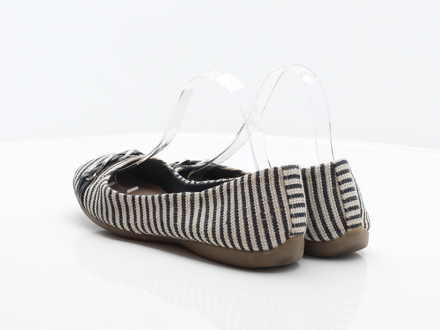 NEXT Womens Ivory Striped Fabric Ballet Flat UK 6 39 - Chain detail