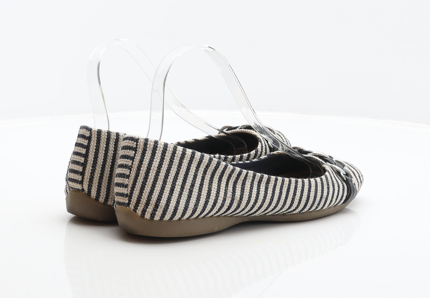 NEXT Womens Ivory Striped Fabric Ballet Flat UK 6 39 - Chain detail